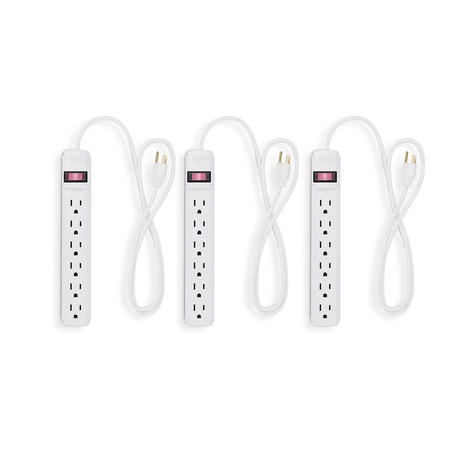 Staples 6-Outlet Power Strip, 3 Cord, White,  3/Pack (42319)