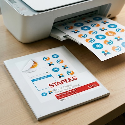 Staples Sticker Paper, 8.5 x 11, White Matte, 30/Pack (70972)