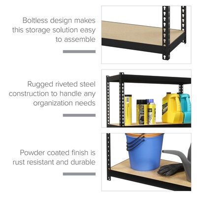 Space Solutions 1000 Riveted Steel Shelving 4-Shelf Unit, 12" x 30" x 48", Black (22540)