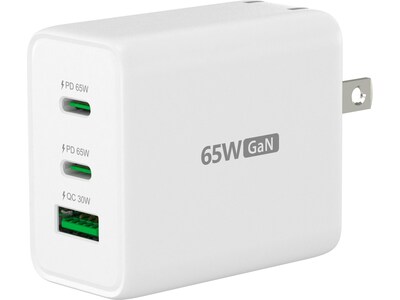 j5create 65W GaN USB-C 3-Port Charger for Laptops, Tablets and Mobile Devices, White (JUP3365)