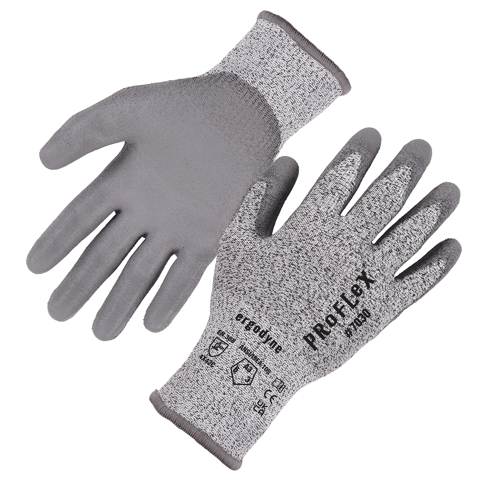 Ergodyne ProFlex 7030 PU Coated Cut-Resistant Gloves, ANSI A3, Gray, XL, 1 Pair (10465)