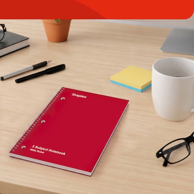 TRU RED 3-Subject Notebook, 8” x 10.5”, Wide Ruled, 120 Sheets, Assorted Colors, 3-Pack