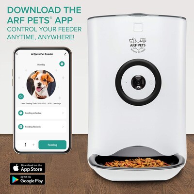 Arf Pets Smart Automatic Pet Feeder w/ Wi-Fi, HD Camera, Video Recording & App Control, White (APFWV