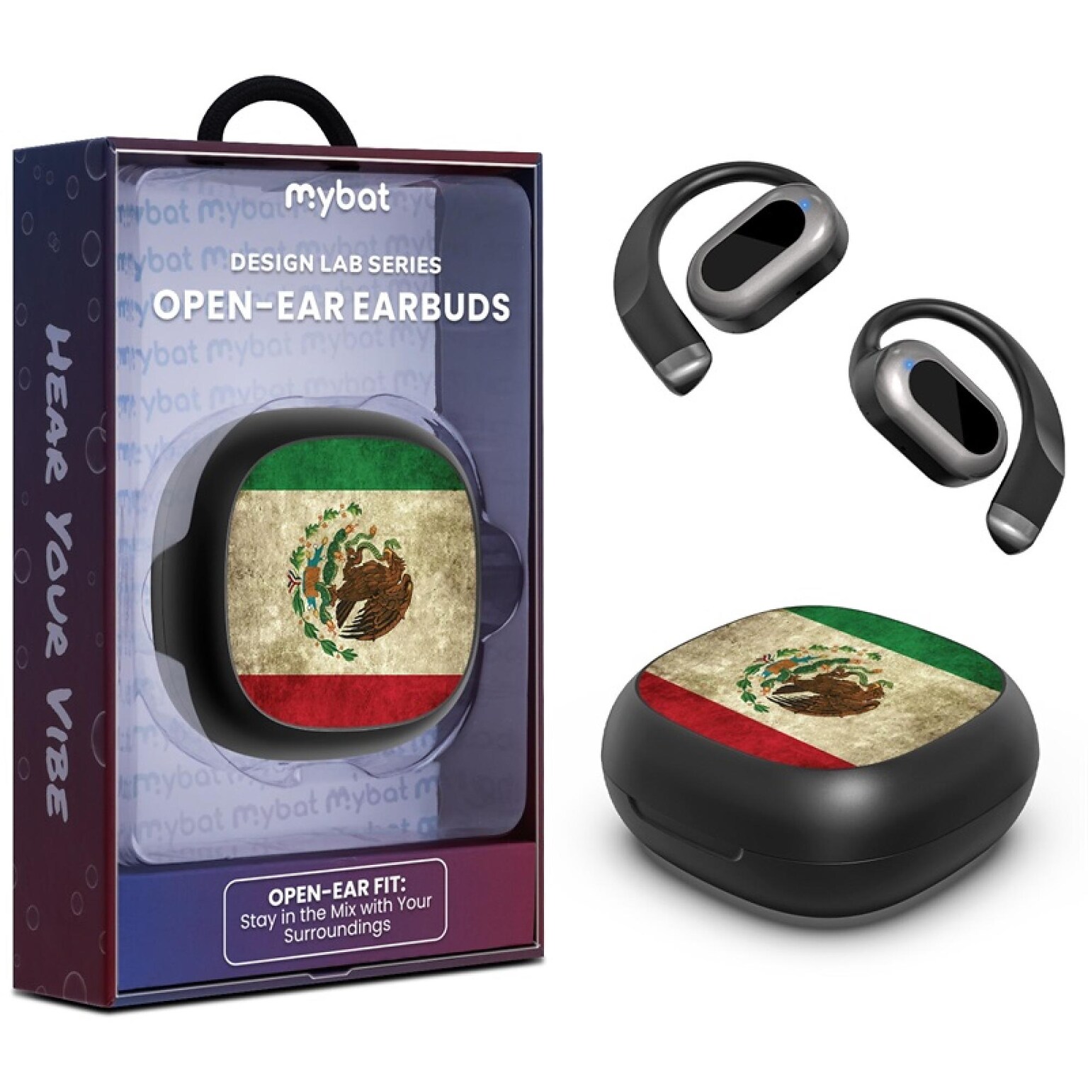 MyBat Design Lab Open-Ear Earbuds, Mexican Flag Design (BTM003001)