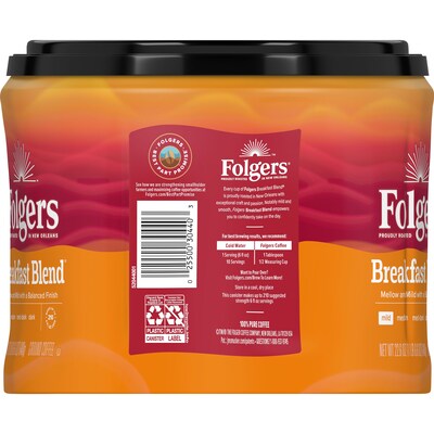 Folgers Breakfast Blend Ground Coffee, Light Roast, 22.6 oz. (2550020529)