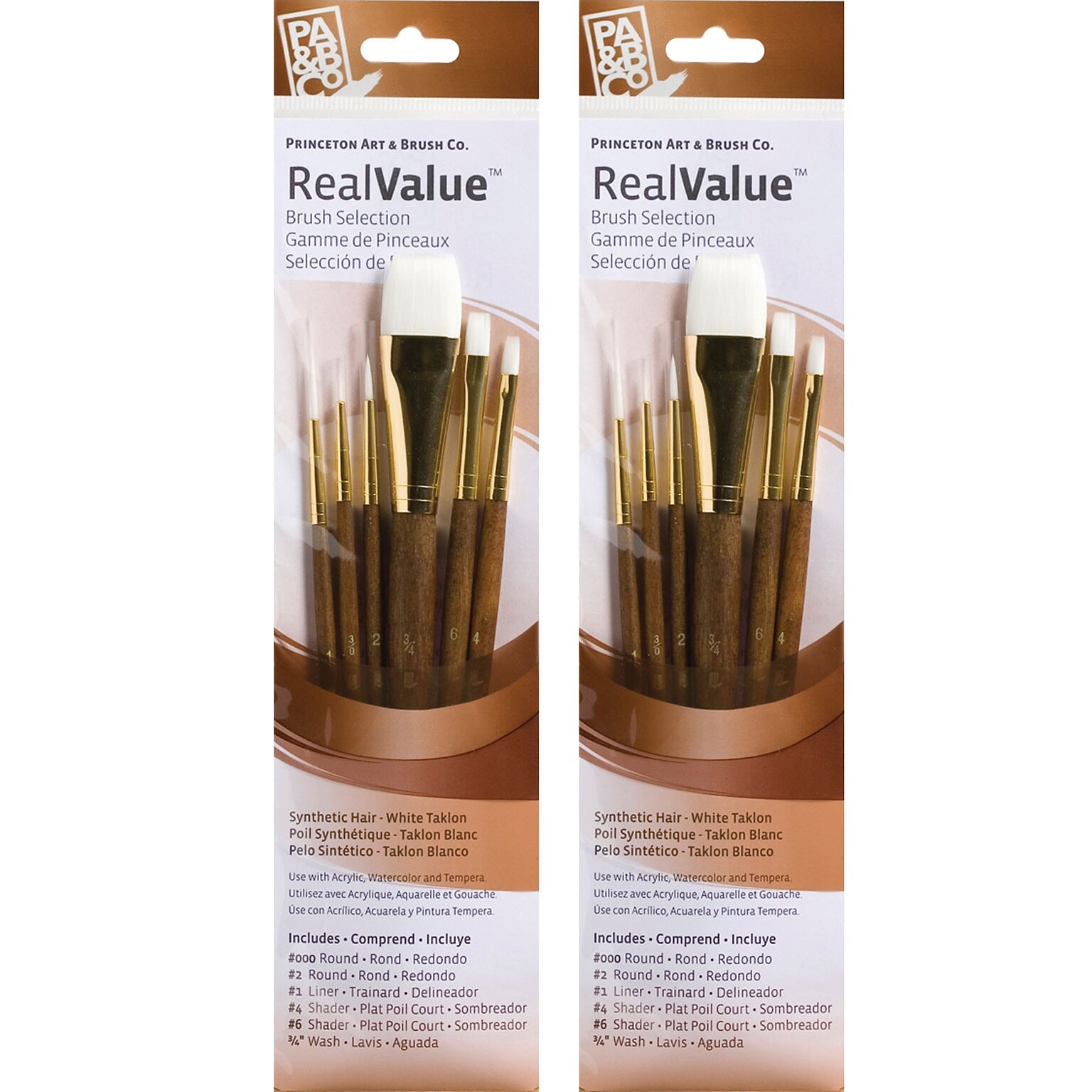 Princeton RealValue Short Handle Mixed Media Synthetic Taklon Variety Brush Set, 6/Set, 2 Sets/Bundle (PBXPR9140-2)