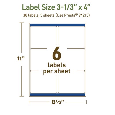 Avery Dissolvable Rectangle Multipurpose Labels, 3-1/3" x 4", Off-white, 30/Pack (94215)