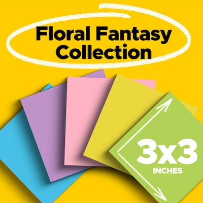 Post-it Notes, 3 x 3, Floral Fantasy Collection, 100 Sheet/Pad, 5 Pads/Pack (654-5UC)