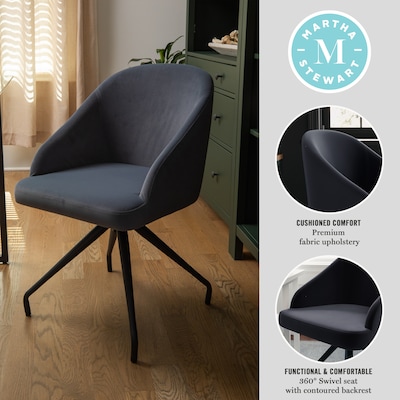 Martha Stewart Sora Velvet Swivel Task Chair, Gray/Oil Rubbed Bronze (CH222119GYBK)
