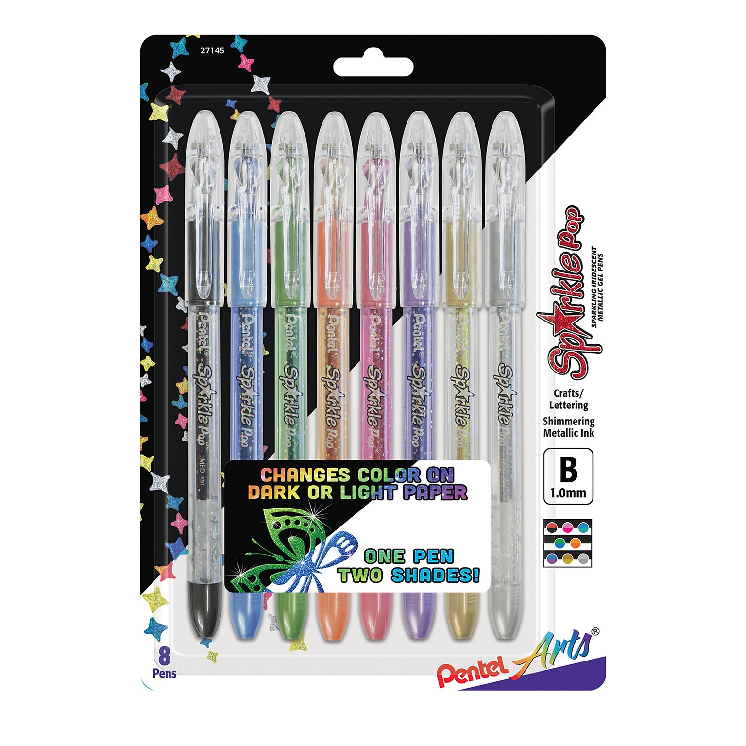Pentel Arts Sparkle Pop Metallic Gel Ink Pens, Assorted Colors, 8/Pack (PTAK91PABP8M)