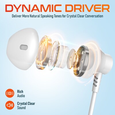 Delton 10E USB Wired Computer Earbuds with Microphone, White (DWH10EWH)