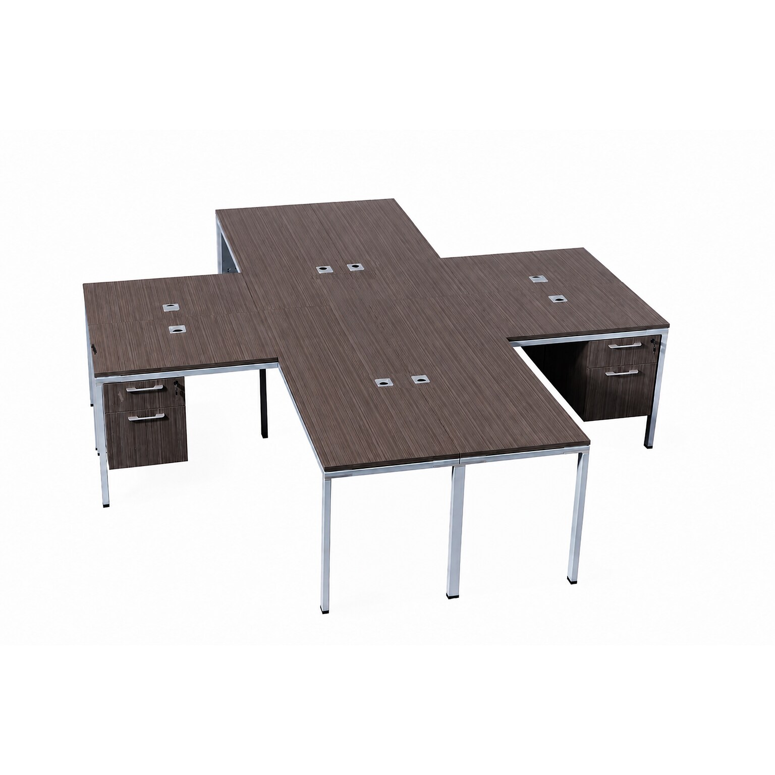 Boss Office Products Simple System 66W L-Shaped Desk with Pedestal, Driftwood, 4/Set (SGSD019-102)