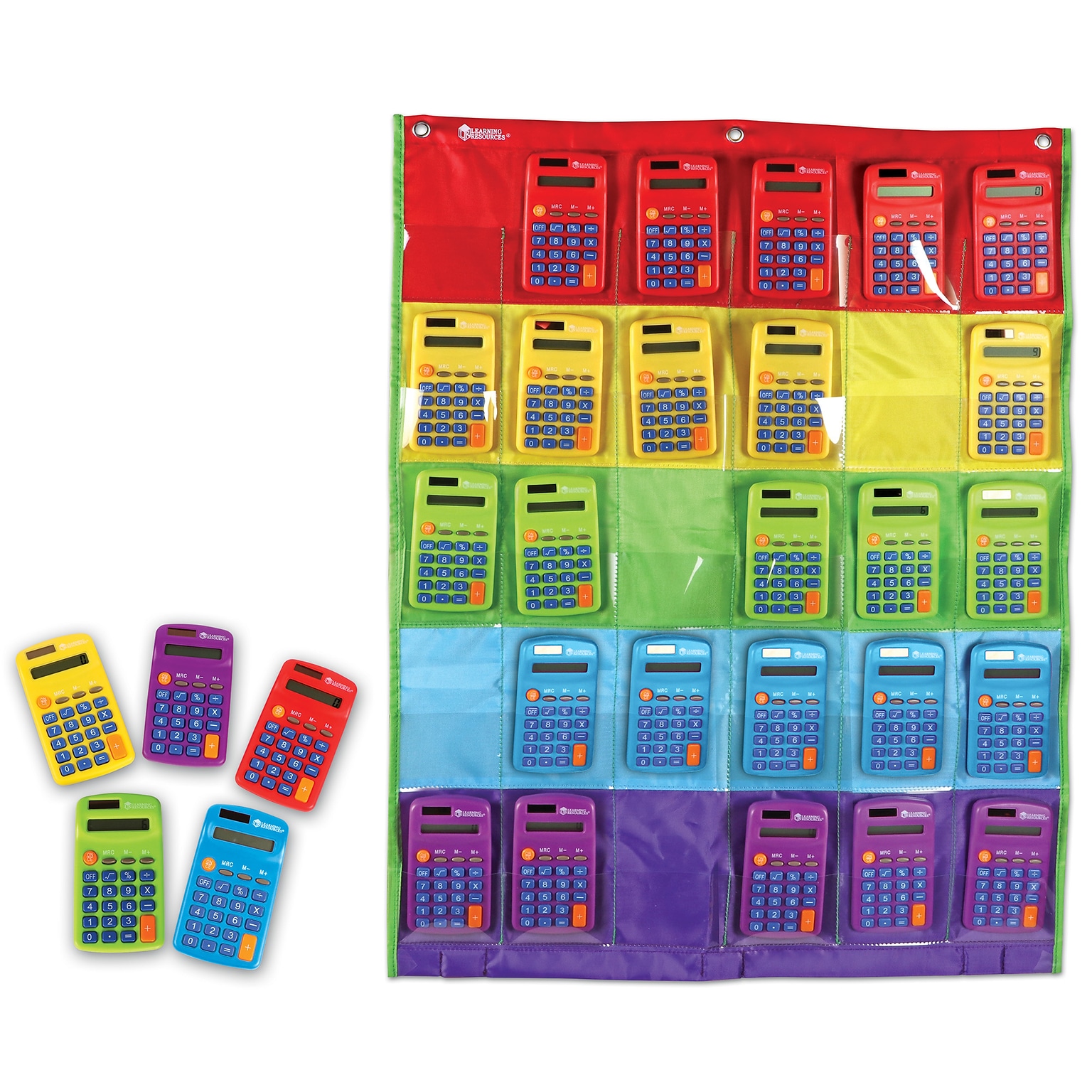 Learning Resources Basic Calculator 8 Digit Solar and Battery Powered, Multi Color, Set of 30 (LER0009)