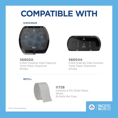 Pacific Blue Ultra Recycled Coreless Toilet Paper, 2-Ply, White, 1700 Sheets/Roll, 24 Rolls/Carton (11728)