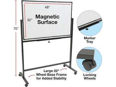 Excello Global Products Double Sided Magnetic Steel Mobile Dry-Erase Whiteboard, Aluminum Frame, 4' x 3' (EGP-HD-0066-BK)