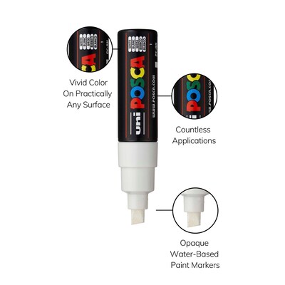 POSCA PC-8K Water Based Paint Marker, Broad Chisel Tip, White, 2/Pack (UBCPC8KWHITE-2)