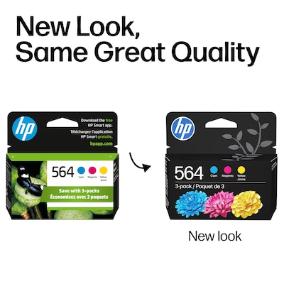 HP 564 Cyan/Magenta/Yellow Standard Yield Ink Cartridge, 3/Pack (N9H57FN#140)