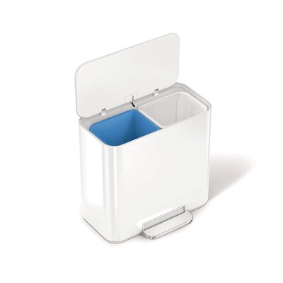 simplehuman 15L Mini Office Recycler with Liner Pocket, White Steel, Indoor Step Trash Can, 4 Gallons (CW2122)