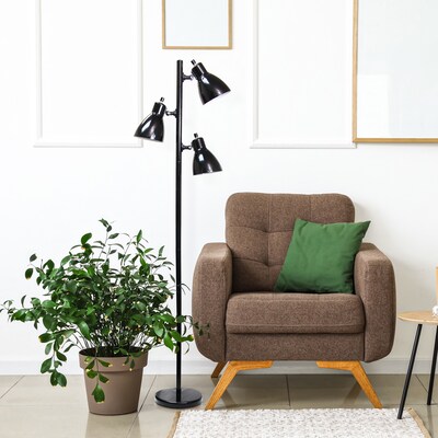 Creekwood Home Essentix 64" Metal 3 Light Floor Lamp with Adjustable Cone Shades (CWF-3002-BK)