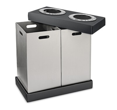 Alpine Industries Plastic 2-Compartment Indoor Trash Can and Recycling Bin, 28 Gallon, Gray, 2/Pack (ALP471-02-BLK-2PK)