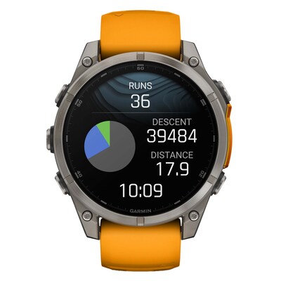 Garmin fenix 8 AMOLED Multisport GPS Watch, 47-mm, Titanium Stainless Steel Bezel with Orange/Graphite Band (010-02904-10)