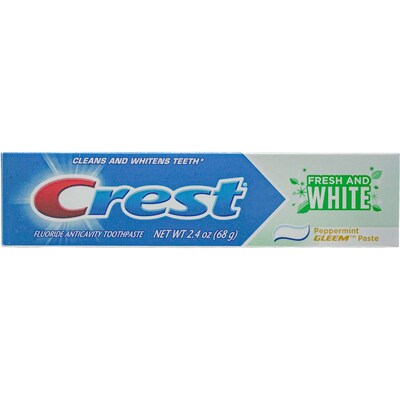 Crest Fresh and White with Gleem Toothpaste, 2.4 oz Tube, 8 Tubes/Bag, 18 Bags/Carton
