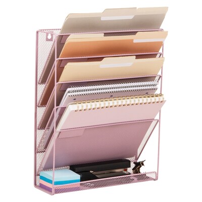Staples 5-Pocket Metal Mesh Mountable Wall File, Letter Size, Dusty Pink (ST63848)