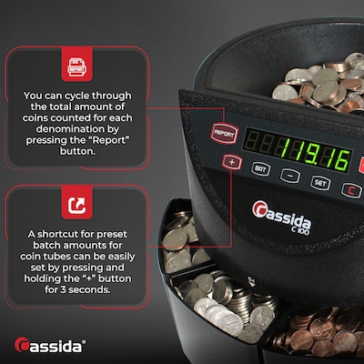 Cassida C100 Coin Sorter, 4 Compartments, Black (C100)