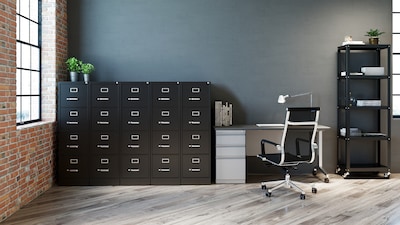 Hirsh Commercial 4-Drawer Vertical File Cabinet, Letter Size, Lockable, 52"H x 15"W x 25"D, Black (14116)