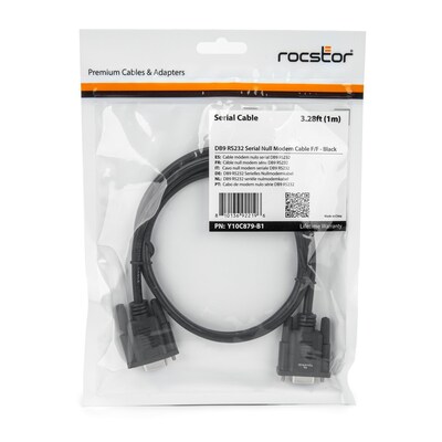 Rocstor 3.28' DB9 to DB9 Serial Null Modem Cable, Female to Female, Black (Y10C879-B1)