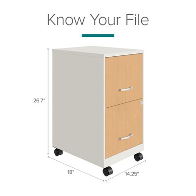 Space Solutions 2-Drawer Mobile File Cabinet, Letter Size, Lockable, 26.7"H x 14.25"W x 18"D, Pearl White/Platinum Oak (25854)