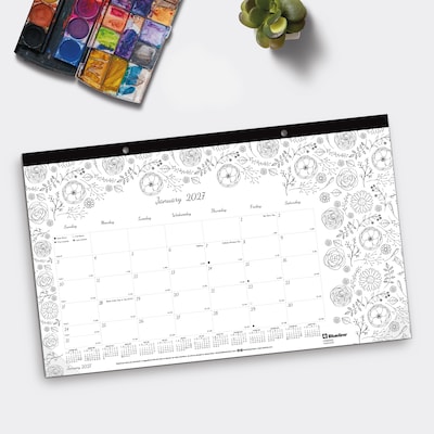 2027 Blueline DoodlePlan 10.875" x 17.75" Monthly Desk Pad Coloring Calendar, Black/White (C2917001-27)