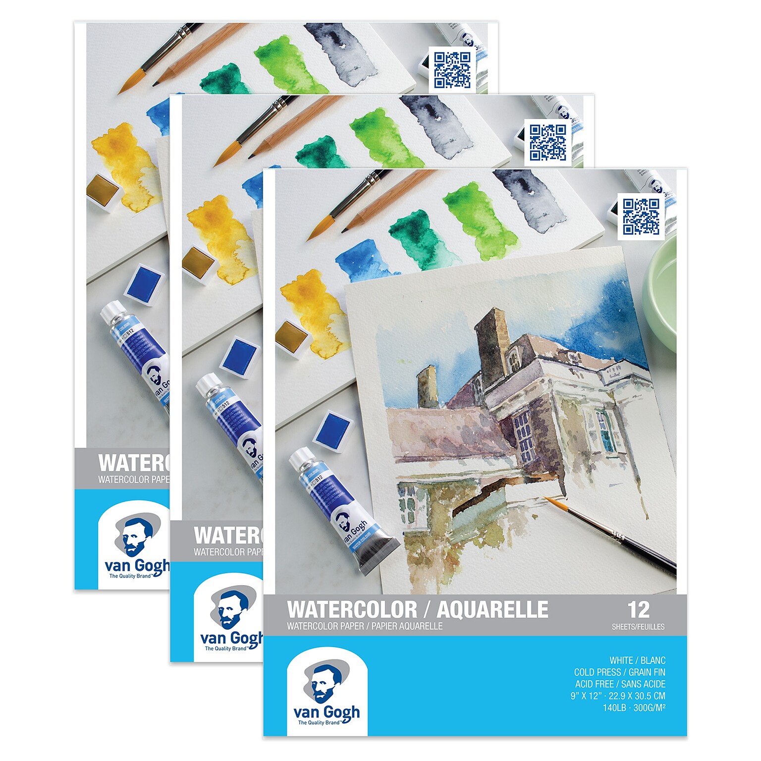 Van Gogh 9 x 12 Watercolor Sketch Pad, 12 Sheets/Pad, 3/Bundle (VNG94178005-3)