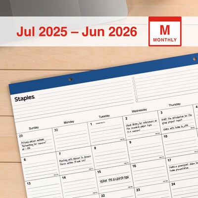 2025-2026 Staples 22 x 17 Academic Monthly Desk Pad Calendar, Navy (ST59497-25)