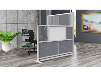 Luxor Workflow Series 4-Panel Modular Room Divider System Add-On Wall with Whiteboard, 48"H x 53"W, Gray/Silver