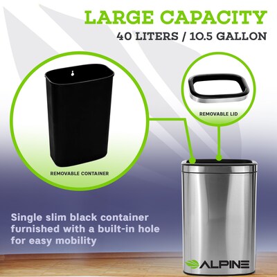 Alpine Industries Commercial Indoor Three-Stream Recycling Station, 10.5 Gallon, Stainless Steel (ALP470-40L-R-T-CO)