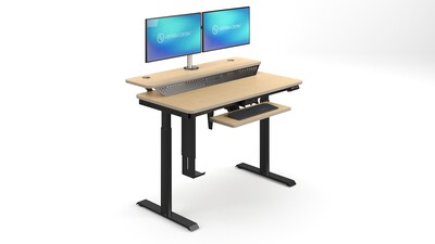 VersaDesk PowerLift Split-Level 48"W Electric Rectangular Adjustable Standing Desk, Maple/Black (PL2SD4830-BM)