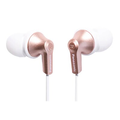 Panasonic ErgoFit Earbuds with Microphone & Neodymium Drivers, Rose Gold/White (RP-TCM125)