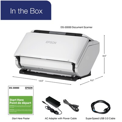 Epson DS-30000 Large-format Duplex Document Scanner, White (B11B256201)