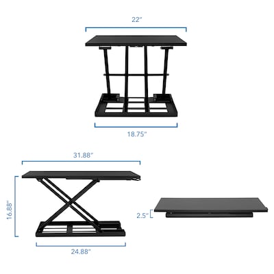 Mount-It! 32" W Rectangular Adjustable Metal Standing Desk Converter, Black (MI-7929BLK)