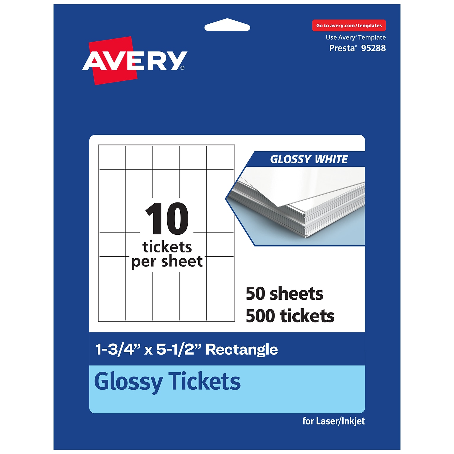 Avery Integrated Cards, 1-3/4 x 5-1/2, Glossy White, 500/Box (95288)