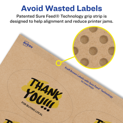 Avery Laser/Inkjet Multipurpose Oval Labels, 3.33" Dia, Kraft Brown, 800/Box (94056)