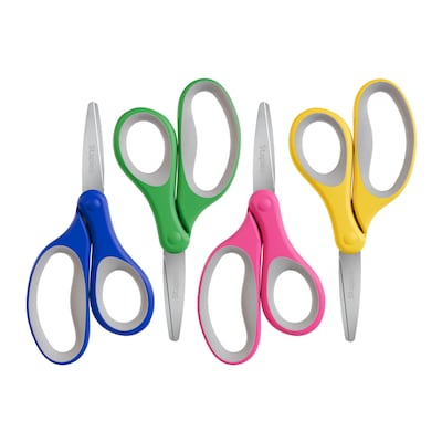 Staples Comfort Grip 5 Stainless Steel Kids Scissors, Pointed Tip, Assorted Colors, 24/Pack (ST633
