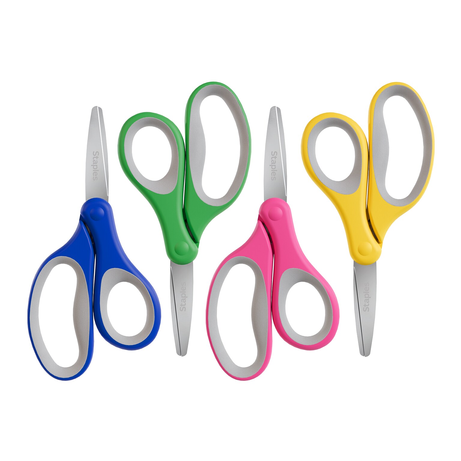 Staples Comfort Grip 5 Stainless Steel Kids Scissors, Pointed Tip, Assorted Colors, 24/Pack (ST63357)