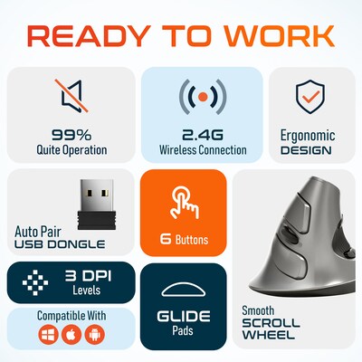 Delton S22 Wireless Ergonomic Vertical Optical Mouse, Gray/Black (DMERGS22-WB)