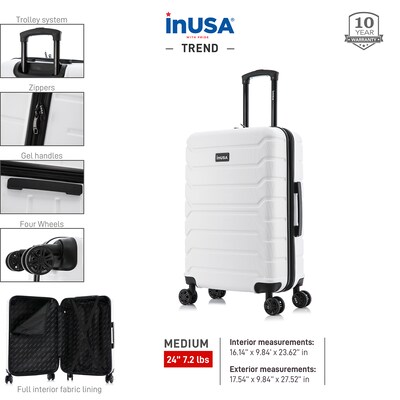 InUSA Trend Plastic 4-Wheel Spinner Luggage, White (IUTRE00M-WHI)