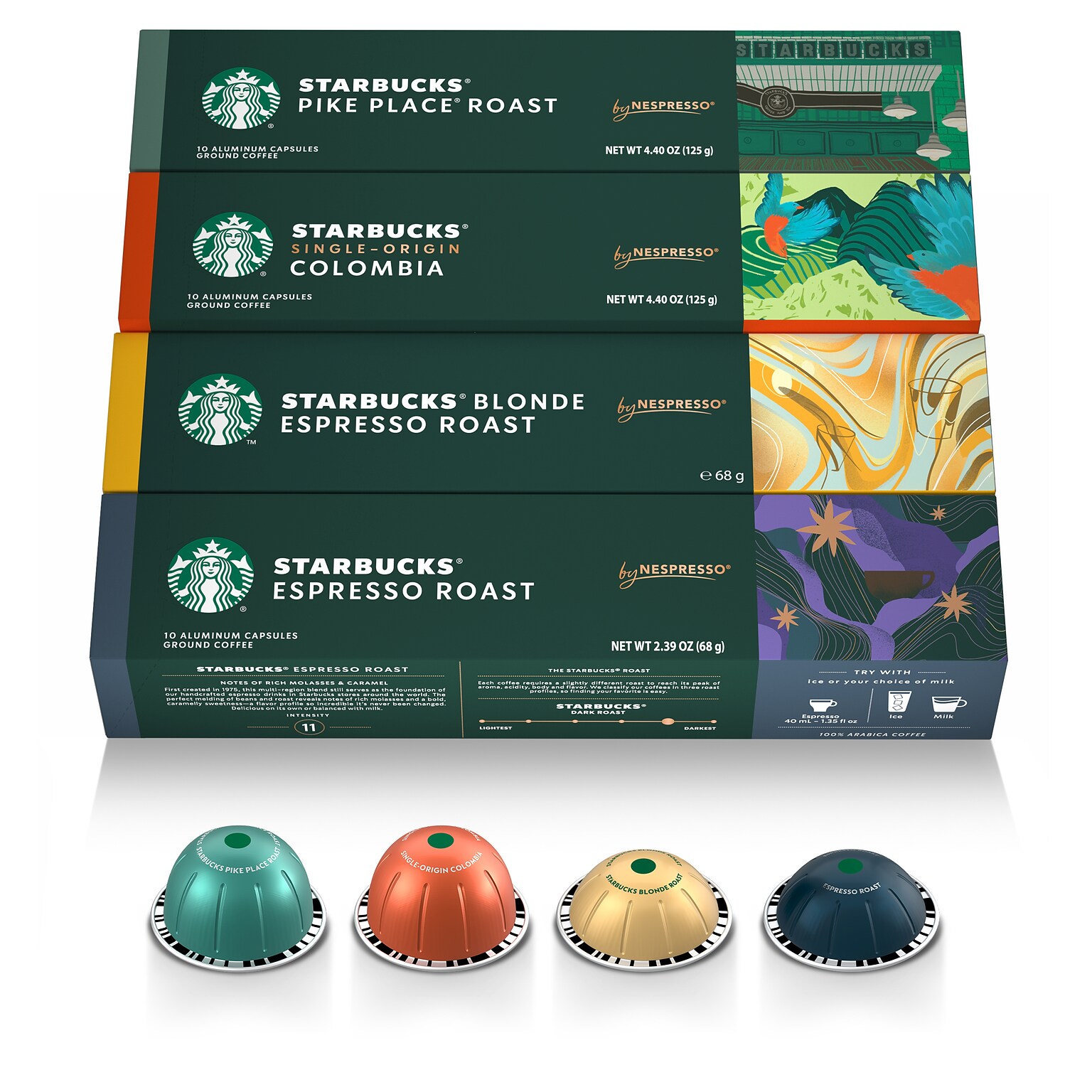 Nespresso Starbucks Coffee & Espresso Variety Pack Coffee Nespresso Vertuo Capsules, 40/Pack (163930)