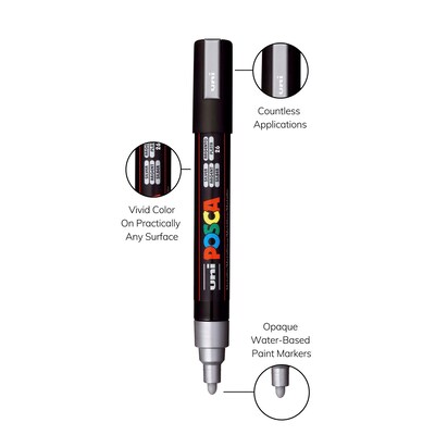 POSCA PC-5M Water Based Paint Marker, Medium Bullet Tip, Silver, 3/Pack (UBCPC5MSILVER-3)