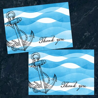 Great Papers Ocean Nautical Anchor General Use Thank You Notecard Kits, Multicolored, 24/Pack (2025023)