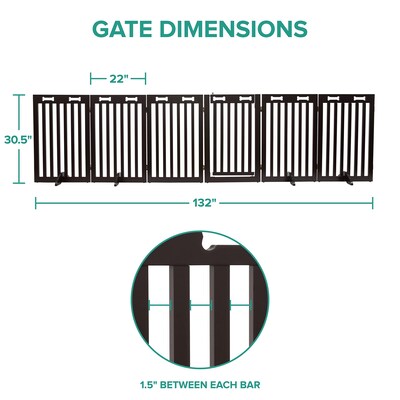 Arf Pets Freestanding 360° Foldable Dog Gate, 6-Panel Extension, 120"W x 31.5"H, Espresso (APDGWD6P)